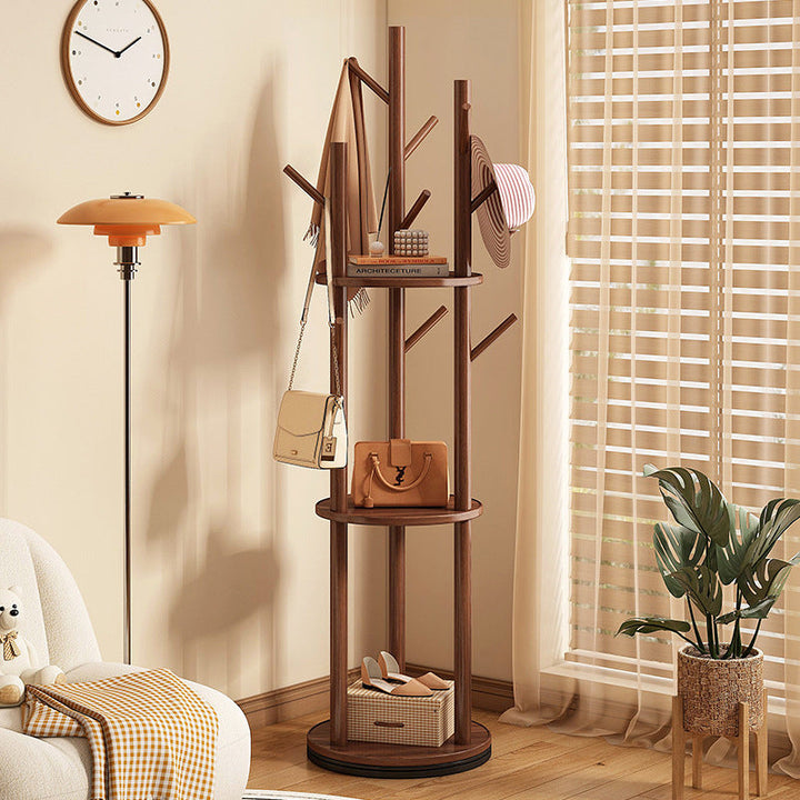 Contemporary Scandinavian Round Tree-Shaped Solid Pine Wood Medium-Density Fiberboard Swivel Hall Tree For Bedroom &amp; Entryways