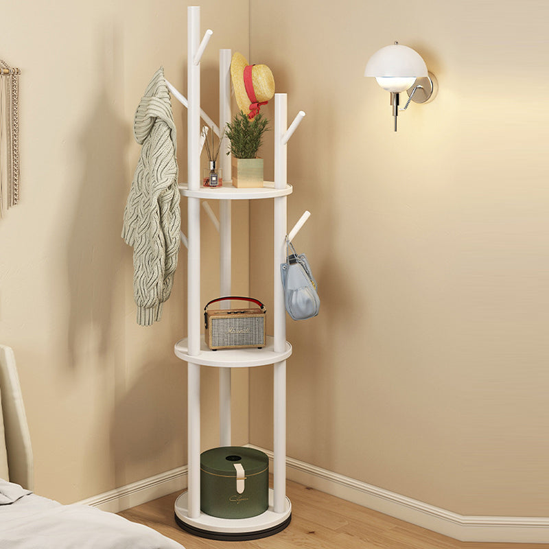 Contemporary Scandinavian Round Tree-Shaped Solid Pine Wood Medium-Density Fiberboard Swivel Hall Tree For Bedroom &amp; Entryways