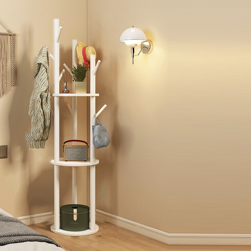 Contemporary Scandinavian Round Tree-Shaped Solid Pine Wood Medium-Density Fiberboard Swivel Hall Tree For Bedroom &amp; Entryways