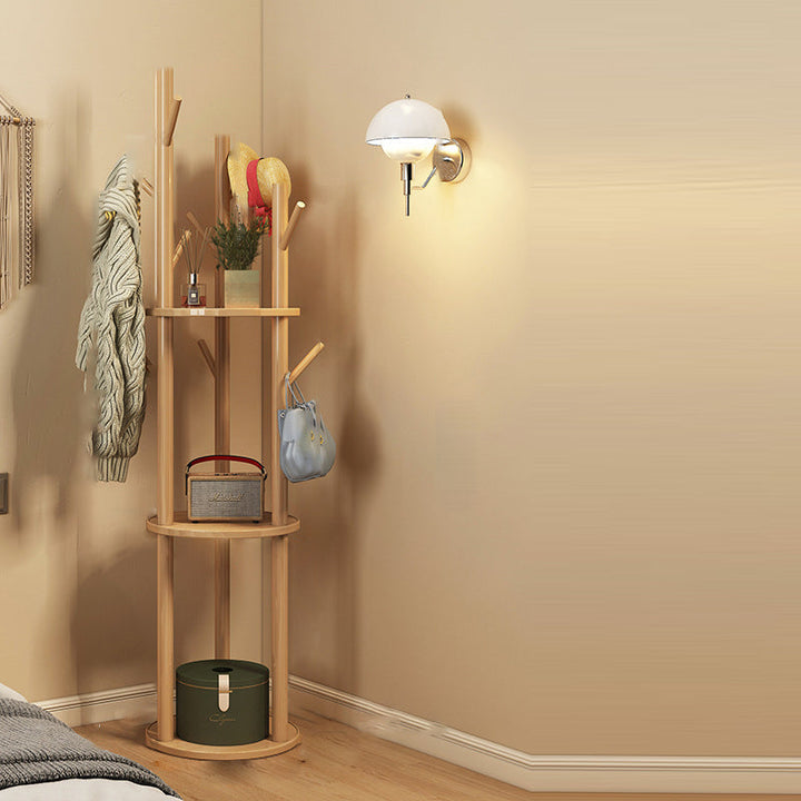 Contemporary Scandinavian Round Tree-Shaped Solid Pine Wood Medium-Density Fiberboard Swivel Hall Tree For Bedroom &amp; Entryways