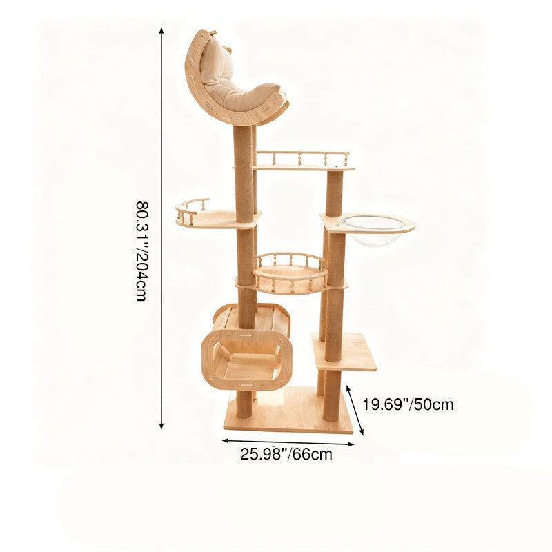 Contemporary Scandinavian Square Multi-Layer Solid Wood Panel Acrylic Fabric Multi-Functional Cat Tree For Living Room