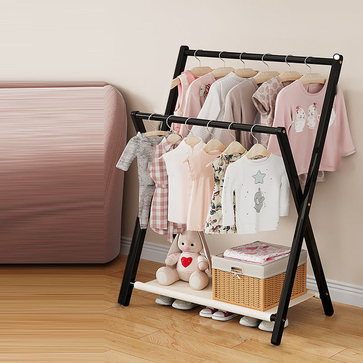 Contemporary Scandinavian Rectangular X-Shaped Natural Nan Bamboo Foldable Kids Hall Tree 3-Tier For Bedroom
