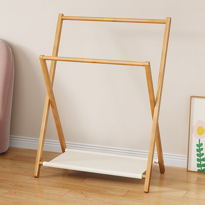 Contemporary Scandinavian Rectangular X-Shaped Natural Nan Bamboo Foldable Kids Hall Tree 3-Tier For Bedroom