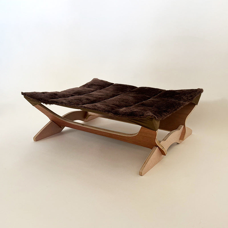 Contemporary Scandinavian Rectangular Multi-Layer Solid Wood Panel Cotton Fabric Cat Bed For Bedroom &amp; Living Room