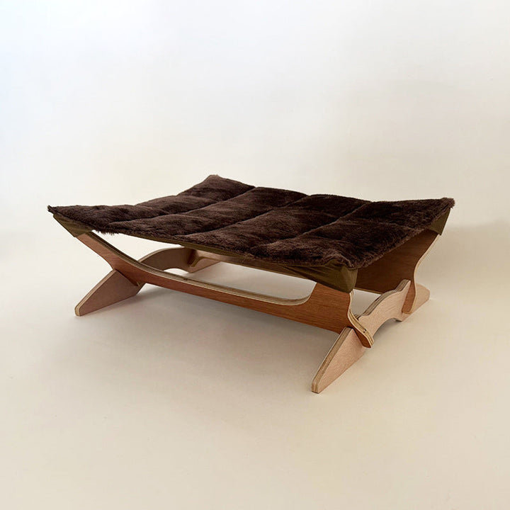 Contemporary Scandinavian Rectangular Multi-Layer Solid Wood Panel Cotton Fabric Cat Bed For Bedroom &amp; Living Room