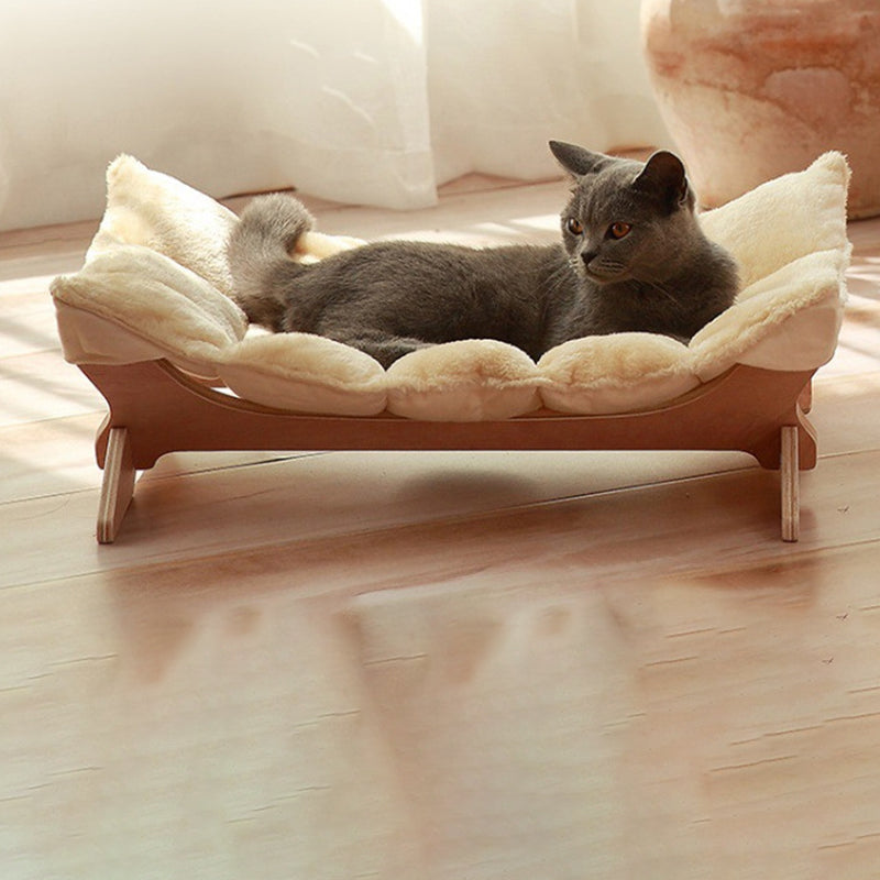 Contemporary Scandinavian Rectangular Multi-Layer Solid Wood Panel Cotton Fabric Cat Bed For Bedroom &amp; Living Room