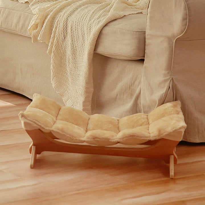 Contemporary Scandinavian Rectangular Multi-Layer Solid Wood Panel Cotton Fabric Cat Bed For Bedroom &amp; Living Room