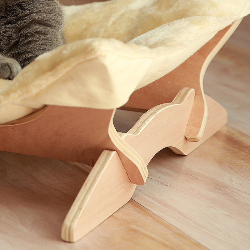 Contemporary Scandinavian Rectangular Multi-Layer Solid Wood Panel Cotton Fabric Cat Bed For Bedroom &amp; Living Room