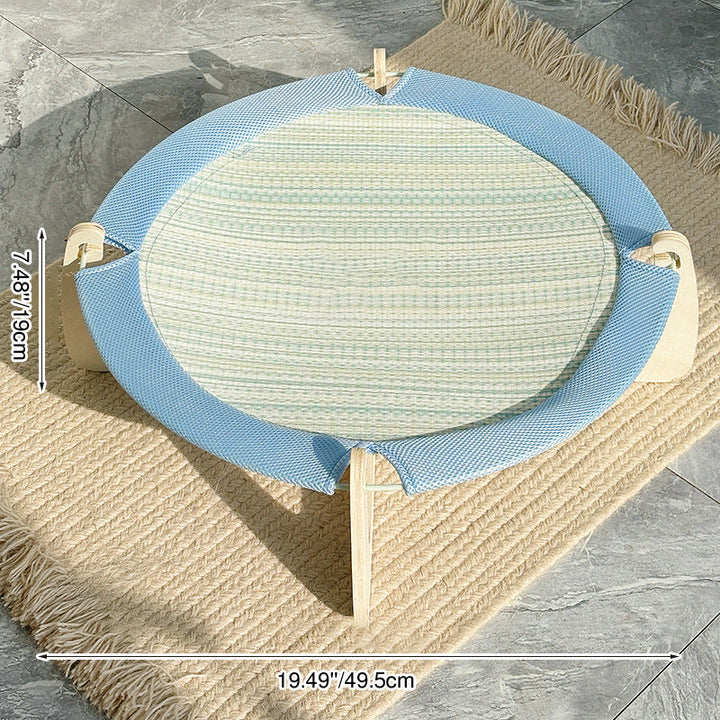 Contemporary Boho Round Plywood Asian Grass Mat Cat Bed For Bedroom