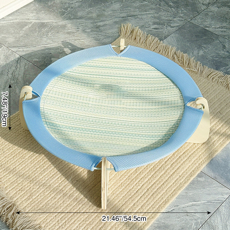 Contemporary Boho Round Plywood Asian Grass Mat Cat Bed For Bedroom