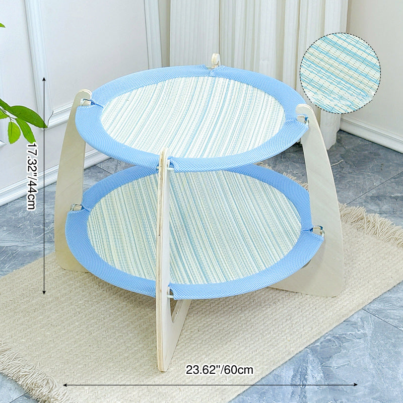 Contemporary Boho Round Plywood Asian Grass Mat Cat Bed For Bedroom