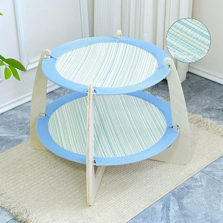Contemporary Boho Round Plywood Asian Grass Mat Cat Bed For Bedroom