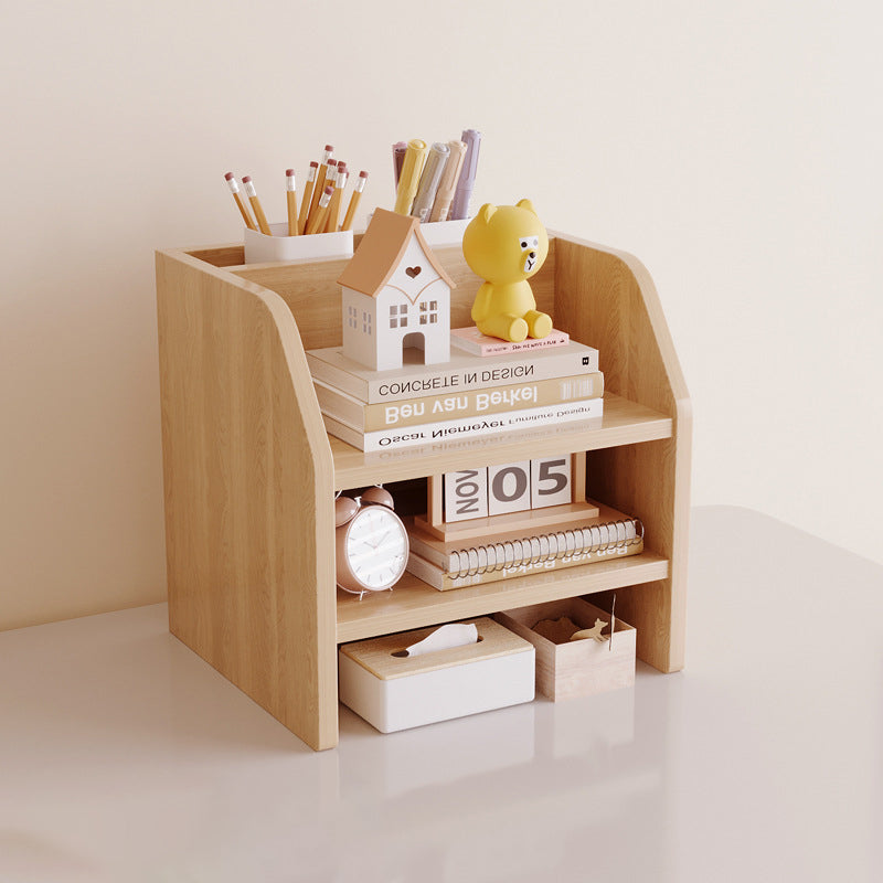 Contemporary Scandinavian Rectangular Medium-Density Fiberboard Desktop Storage Shelf 2/3-Tier 1-Drawer For Office &amp; Bedroom