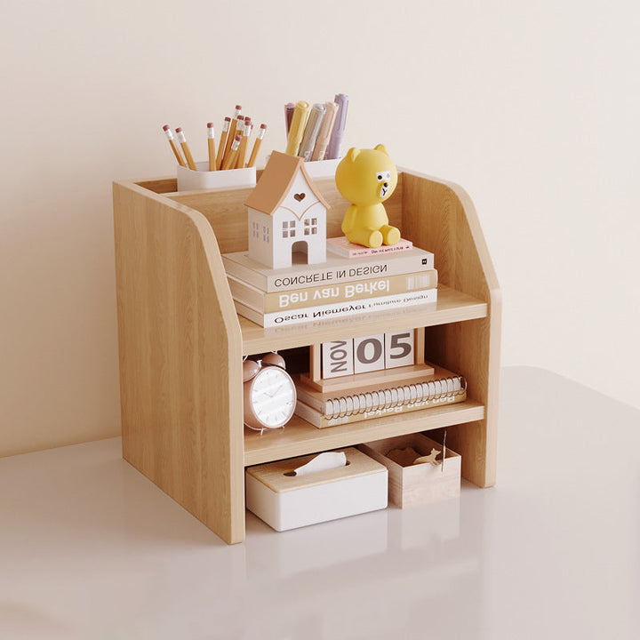 Contemporary Scandinavian Rectangular Medium-Density Fiberboard Desktop Storage Shelf 2/3-Tier 1-Drawer For Office &amp; Bedroom