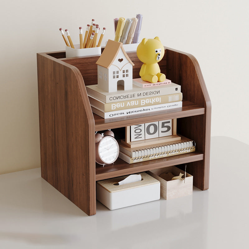 Contemporary Scandinavian Rectangular Medium-Density Fiberboard Desktop Storage Shelf 2/3-Tier 1-Drawer For Office &amp; Bedroom