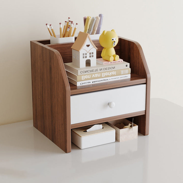 Contemporary Scandinavian Rectangular Medium-Density Fiberboard Desktop Storage Shelf 2/3-Tier 1-Drawer For Office &amp; Bedroom