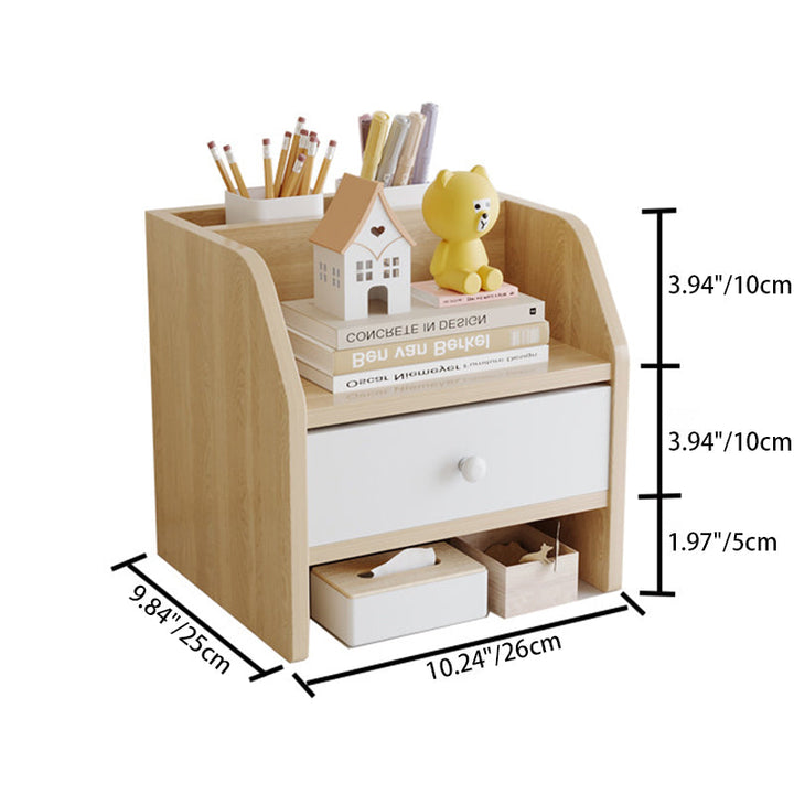 Contemporary Scandinavian Rectangular Medium-Density Fiberboard Desktop Storage Shelf 2/3-Tier 1-Drawer For Office &amp; Bedroom