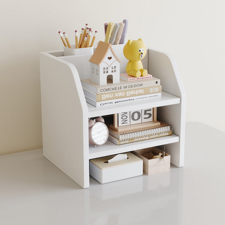 Contemporary Scandinavian Rectangular Medium-Density Fiberboard Desktop Storage Shelf 2/3-Tier 1-Drawer For Office &amp; Bedroom
