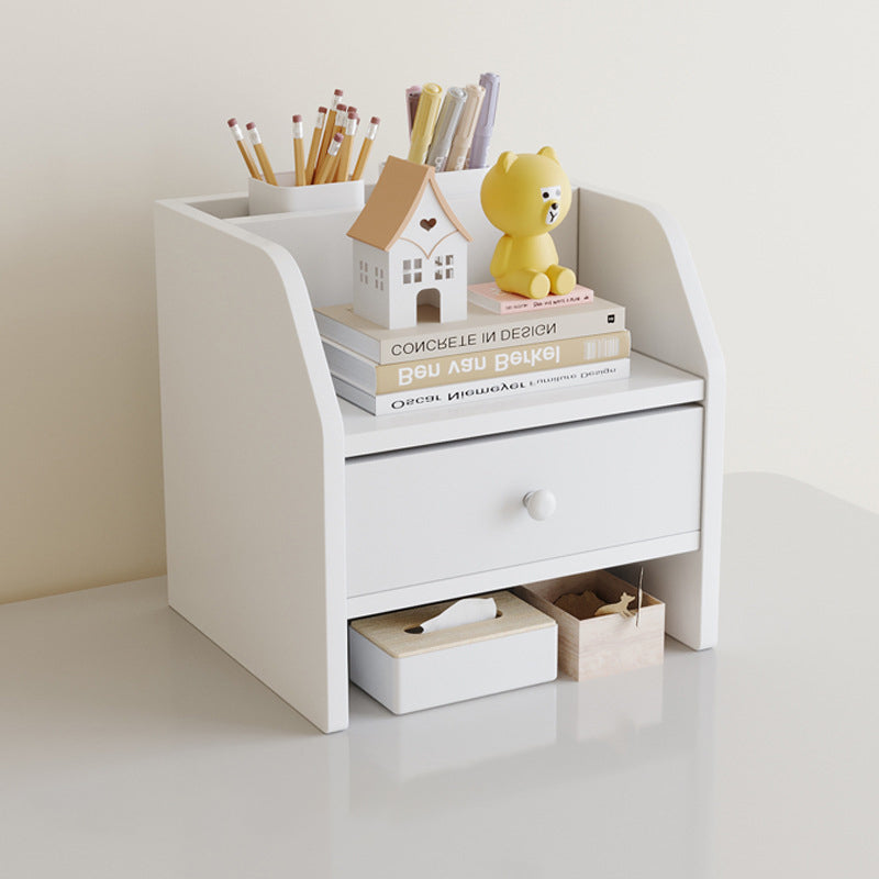 Contemporary Scandinavian Rectangular Medium-Density Fiberboard Desktop Storage Shelf 2/3-Tier 1-Drawer For Office &amp; Bedroom