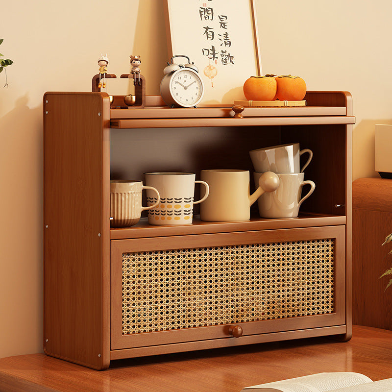 Contemporary Scandinavian Rectangular Nan Bamboo Medium-Density Fiberboard Acrylic Desktop Storage Shelf 2/3-Tier For Bedroom