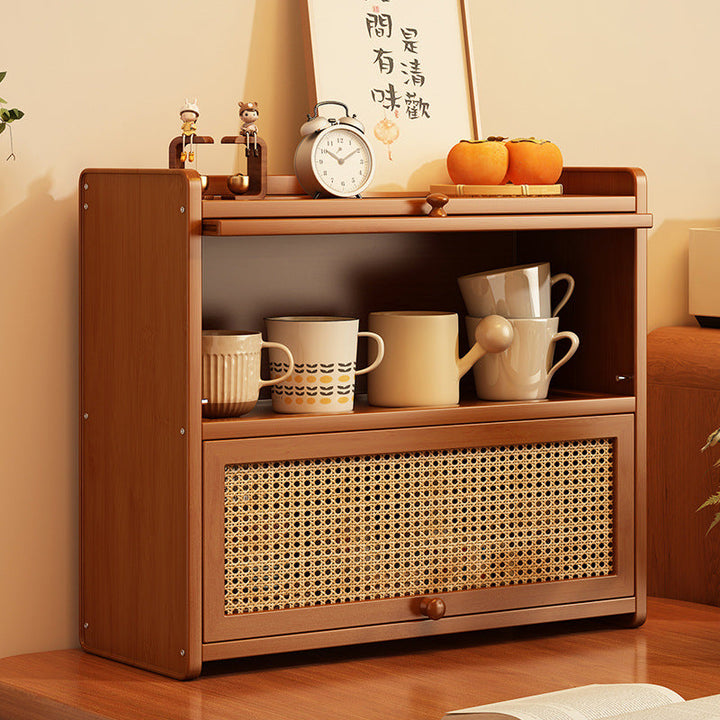 Contemporary Scandinavian Rectangular Nan Bamboo Medium-Density Fiberboard Acrylic Desktop Storage Shelf 2/3-Tier For Bedroom
