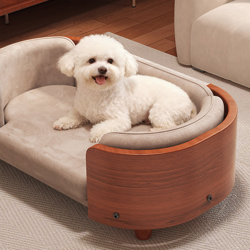 Traditional Vintage Oval Rubberwood Multi-Layer Solid Wood Panel Velvet Fabric Cat Bed For Bedroom