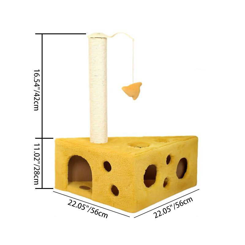 Contemporary Creative Triangle Particleboard Velvet Fabric Sisal Cheese Cat Tree Cat Bed For Bedroom
