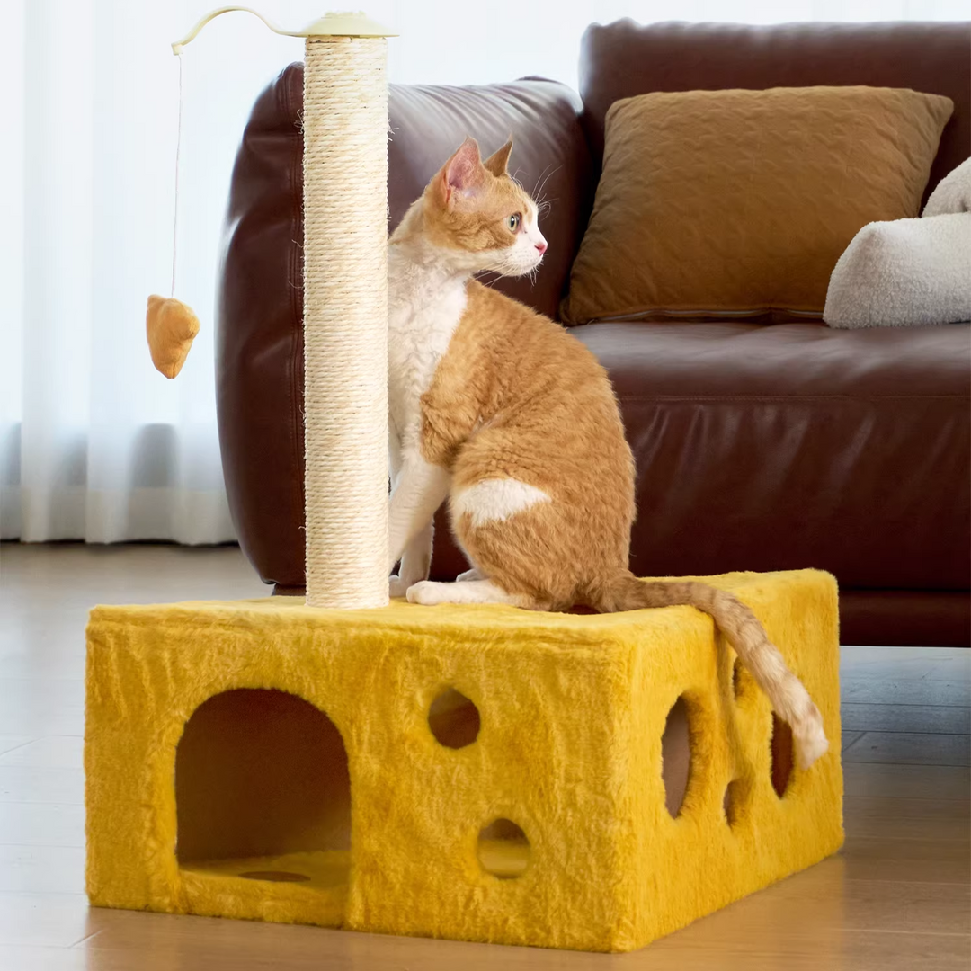 Contemporary Creative Triangle Particleboard Velvet Fabric Sisal Cheese Cat Tree Cat Bed For Bedroom