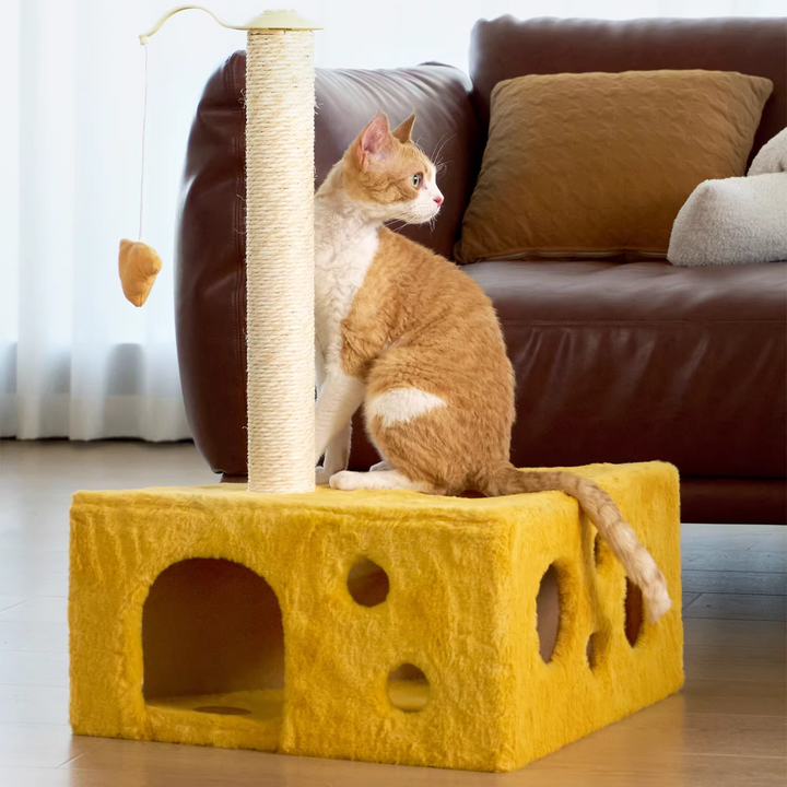 Contemporary Creative Triangle Particleboard Velvet Fabric Sisal Cheese Cat Tree Cat Bed For Bedroom