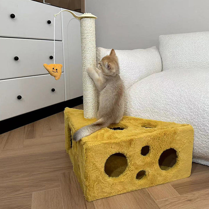 Contemporary Creative Triangle Particleboard Velvet Fabric Sisal Cheese Cat Tree Cat Bed For Bedroom