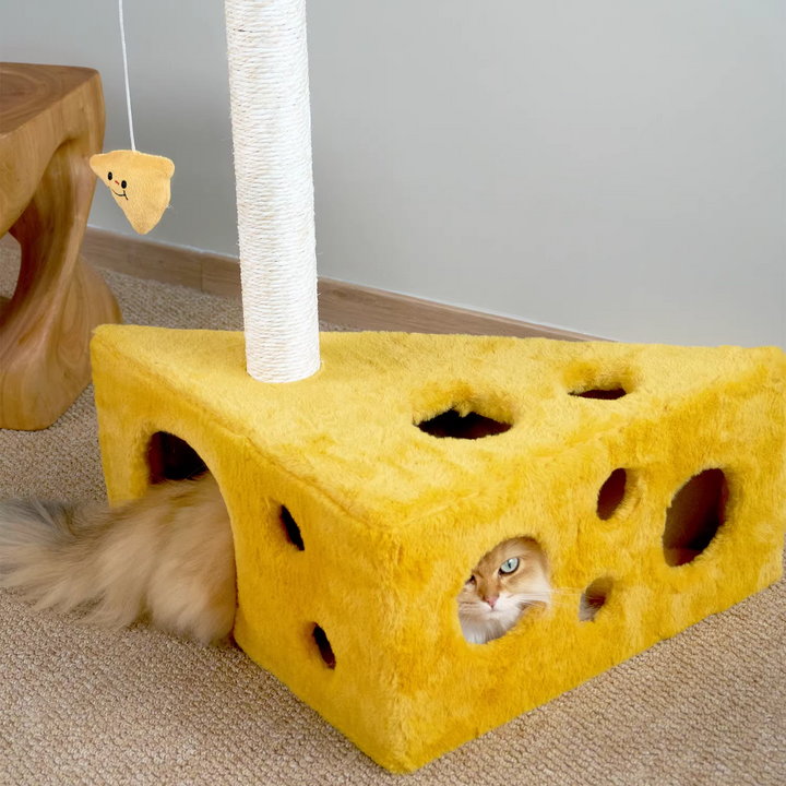 Contemporary Creative Triangle Particleboard Velvet Fabric Sisal Cheese Cat Tree Cat Bed For Bedroom