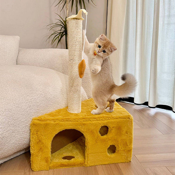 Contemporary Creative Triangle Particleboard Velvet Fabric Sisal Cheese Cat Tree Cat Bed For Bedroom