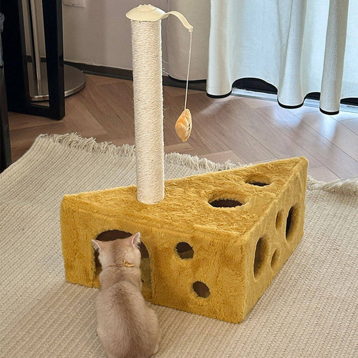 Contemporary Creative Triangle Particleboard Velvet Fabric Sisal Cheese Cat Tree Cat Bed For Bedroom