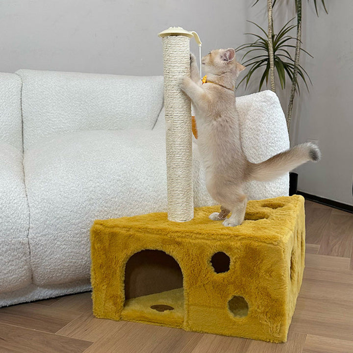 Contemporary Creative Triangle Particleboard Velvet Fabric Sisal Cheese Cat Tree Cat Bed For Bedroom