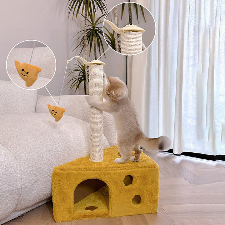Contemporary Creative Triangle Particleboard Velvet Fabric Sisal Cheese Cat Tree Cat Bed For Bedroom