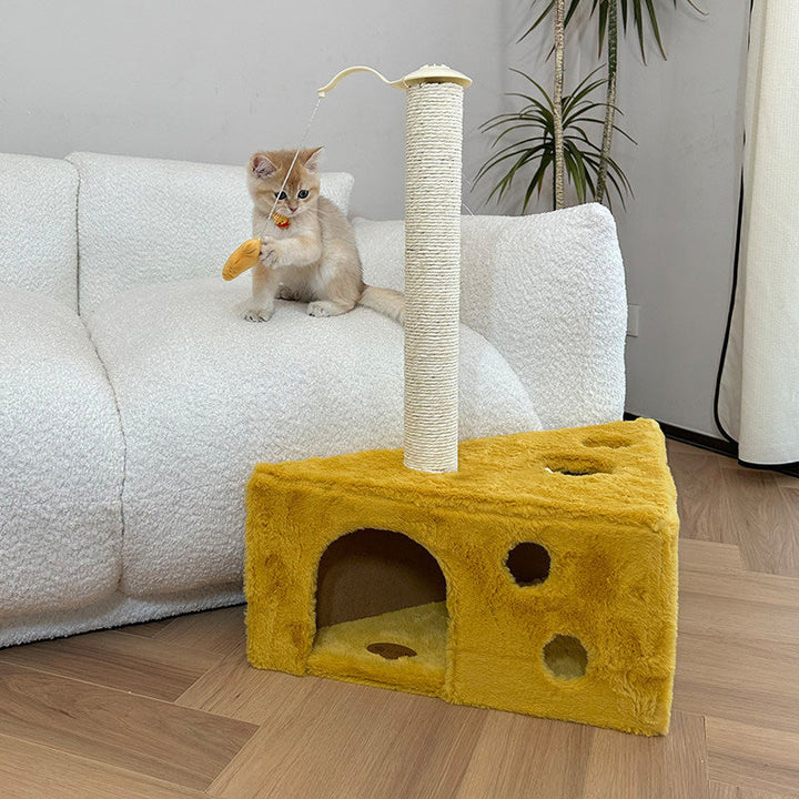 Contemporary Creative Triangle Particleboard Velvet Fabric Sisal Cheese Cat Tree Cat Bed For Bedroom