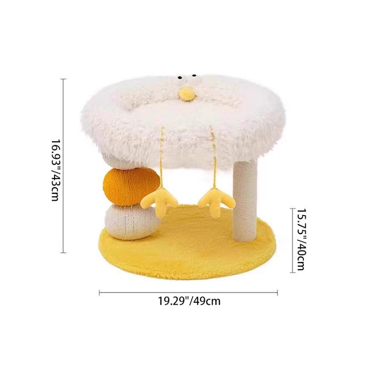 Contemporary Creative Round Particleboard Velvet Fabric Hemp Rope Cat Tree 2-Tier For Living Room