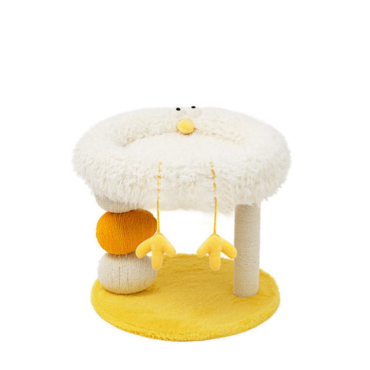 Contemporary Creative Round Particleboard Velvet Fabric Hemp Rope Cat Tree 2-Tier For Living Room