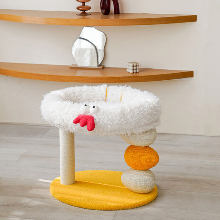 Contemporary Creative Round Particleboard Velvet Fabric Hemp Rope Cat Tree 2-Tier For Living Room