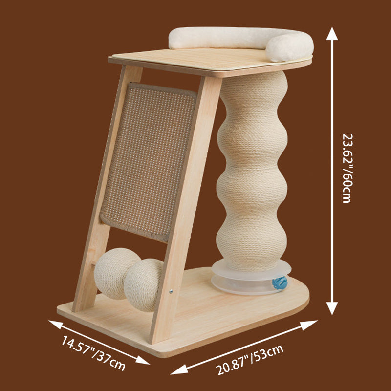 Contemporary Scandinavian Rectangular Medium-Density Fiberboard Hemp Mat Sisal Cat Tree For Living Room