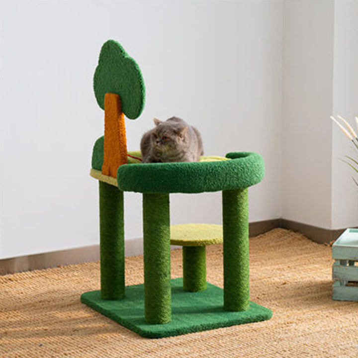 Contemporary Creative Rectangular Particleboard Sisal Velvet Fabric Cardboard Tree-Design Cat Tree 1/3-Tier For Living Room