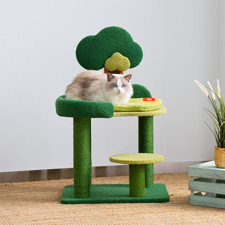 Contemporary Creative Rectangular Particleboard Sisal Velvet Fabric Cardboard Tree-Design Cat Tree 1/3-Tier For Living Room