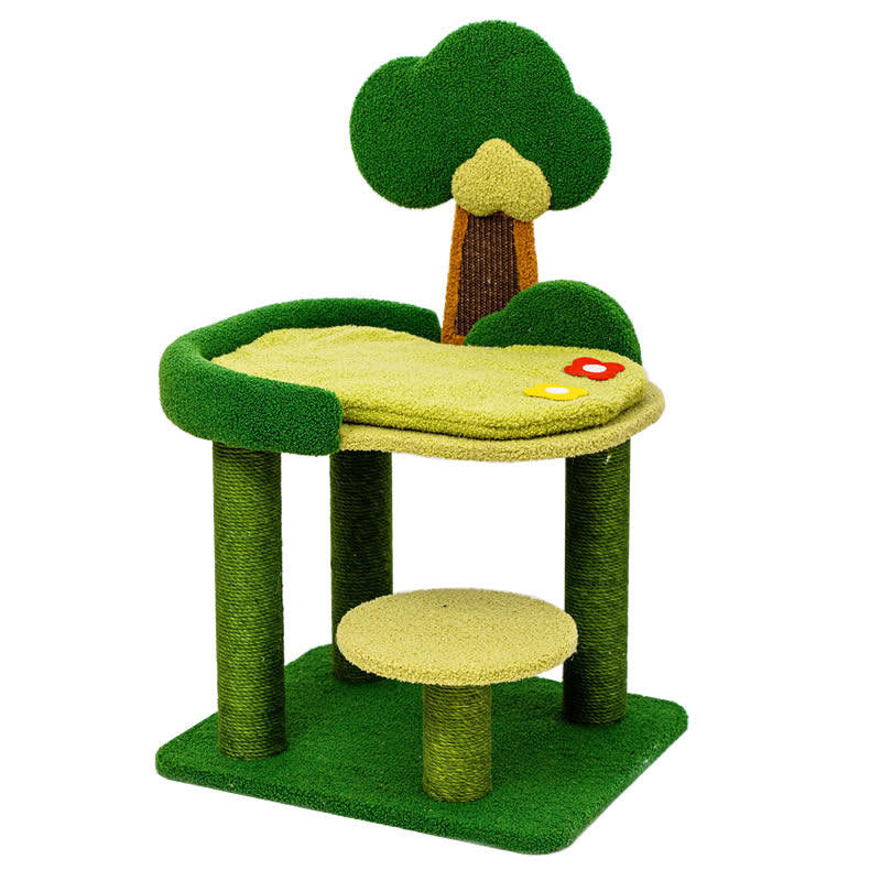 Contemporary Creative Rectangular Particleboard Sisal Velvet Fabric Cardboard Tree-Design Cat Tree 1/3-Tier For Living Room
