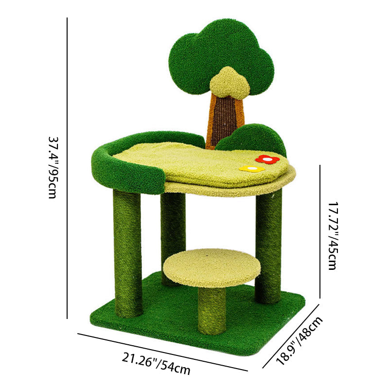 Contemporary Creative Rectangular Particleboard Sisal Velvet Fabric Cardboard Tree-Design Cat Tree 1/3-Tier For Living Room