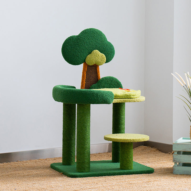 Contemporary Creative Rectangular Particleboard Sisal Velvet Fabric Cardboard Tree-Design Cat Tree 1/3-Tier For Living Room