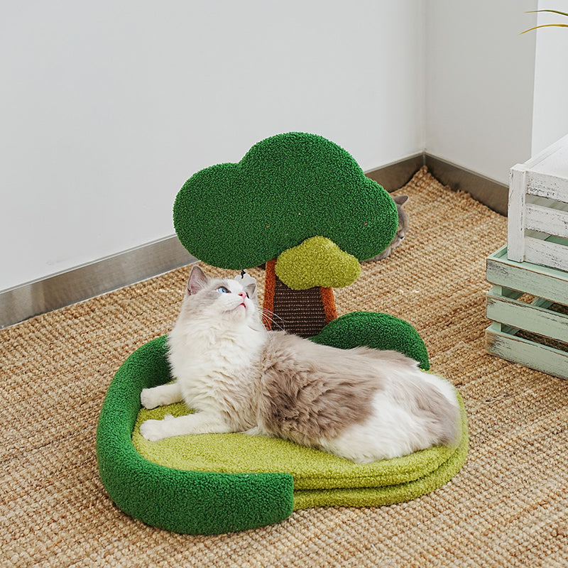 Contemporary Creative Rectangular Particleboard Sisal Velvet Fabric Cardboard Tree-Design Cat Tree 1/3-Tier For Living Room