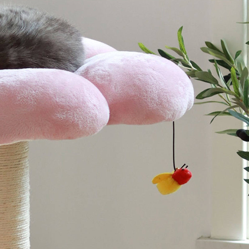 Contemporary Scandinavian Round Particleboard Kraft Paper Tube Sisal Velvet Fabric Floral Cat Tree 3-Tier For Living Room