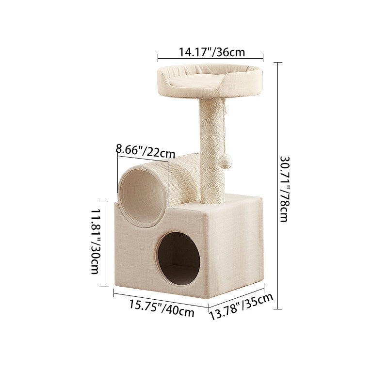 Contemporary Scandinavian Round Particleboard Velvet Fabric Sisal Paper Tube Cat Tree 3-Tier For Living Room