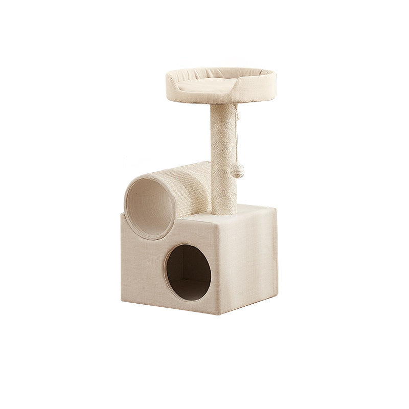Contemporary Scandinavian Round Particleboard Velvet Fabric Sisal Paper Tube Cat Tree 3-Tier For Living Room