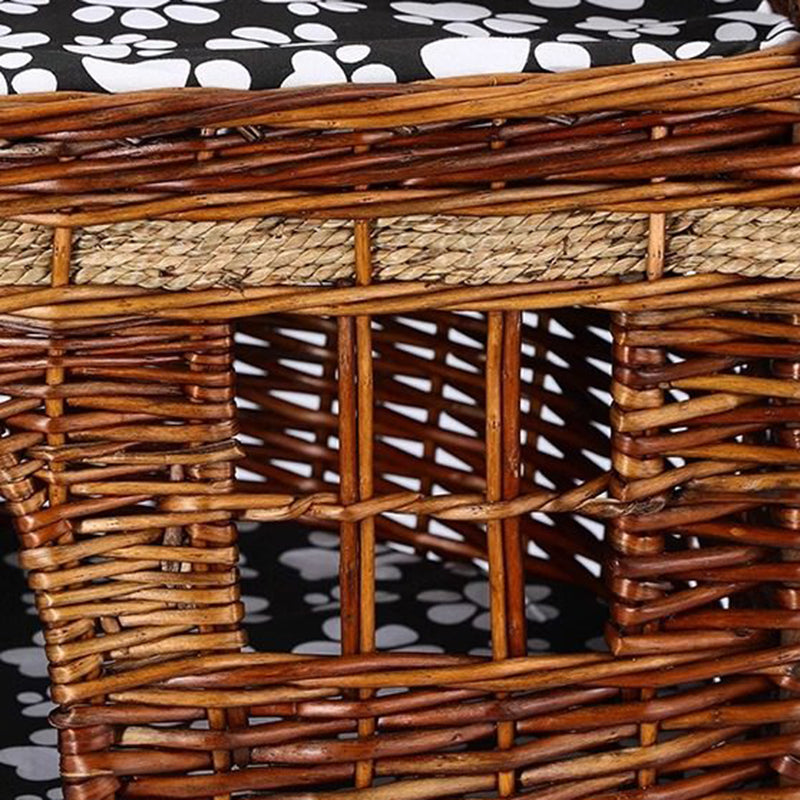Traditional Farmhouse Half-Round Willow Hemp Rope Handwoven Cat Bed 2-Tier For Bedroom